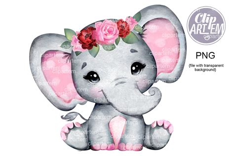 Maroon Pink Floral Crown Elephant Baby Girl Elephant Png Etsy In 2021