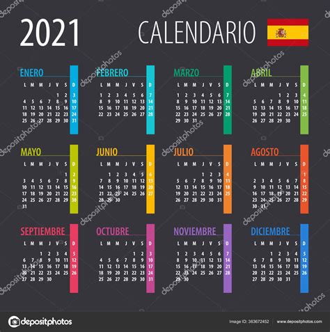 Calendario 2021 En Español Imagen Vector De Stock Alamy 7de