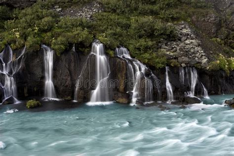 Long Exposure Of Hraunfossar Waterfall In Iceland Stock Photo Image