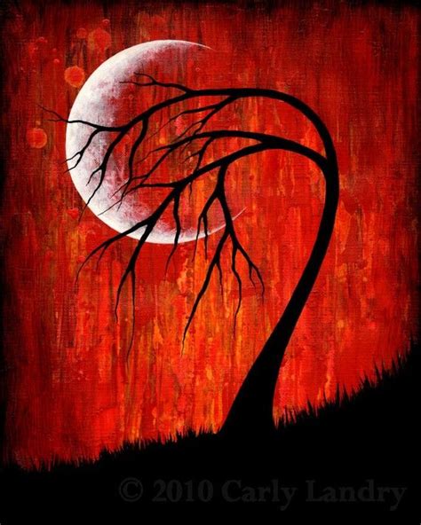 Red And Black Tree Art Moon Art Painting