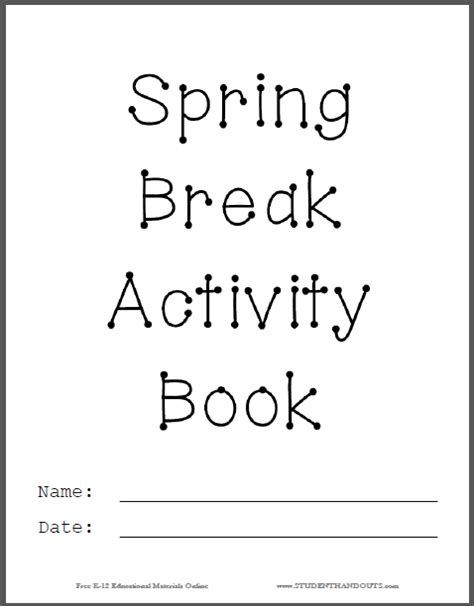 Spring Break Activity Book Cover Student Handouts