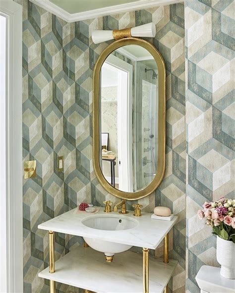 Devonshire Light Green Marble Wallpaper Bathroom Mirror