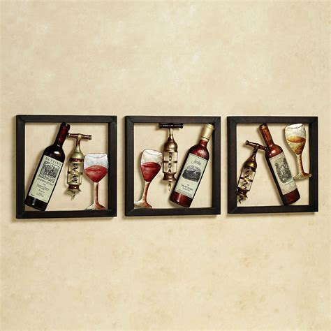 Wine Wall Plaque Set Multi Jewel Set Of Three Wine Wall Decor Metal Wall Plaques Wine Decor