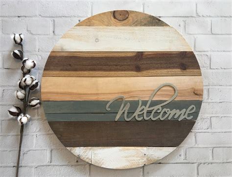 Rustic Wood Round Sign Welcome Farmhouse Sign With Metal Wording