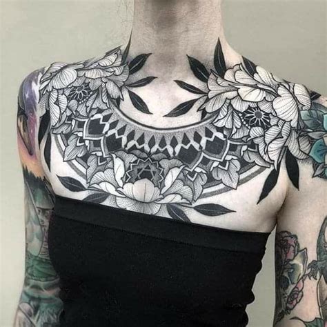 66 Elegant Chest Piece Tattoo Women Pics