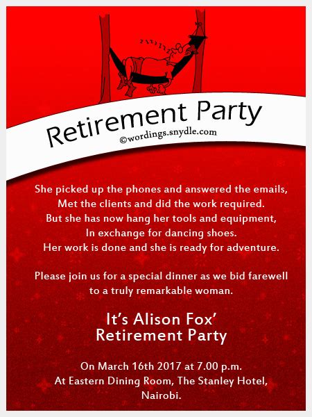 Retirement Party Invitation Wording Exles Infoupdate Org