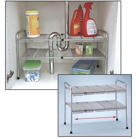 2 Tier Expandable Adjustable Under Sink Shelf Storage Shelves Kitchen