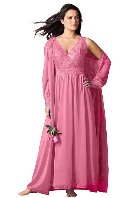Long Tricot Peignoir Set By Amoureuse® Plus Size Nightgowns