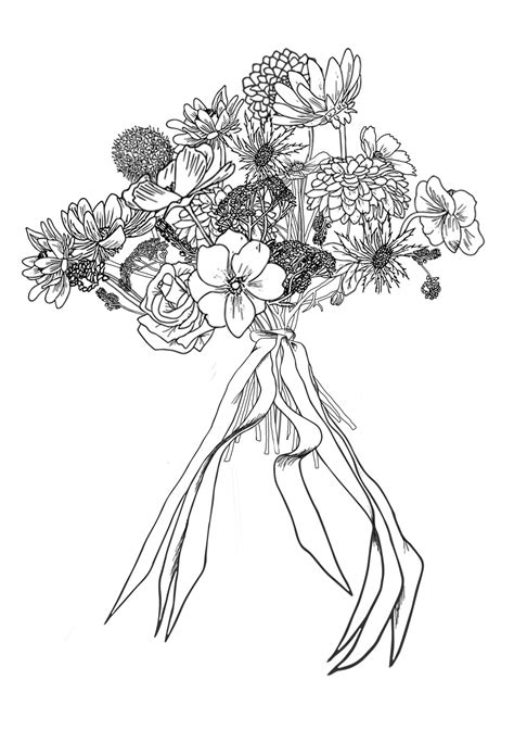 Wild Flower Bouquet Flower Line Art Drawing Tattoo Design Etsy