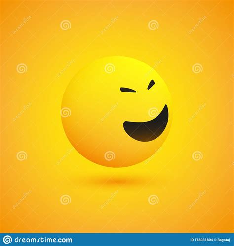 Laughing Simple Shiny Happy Emoticon On Yellow Background, View From ...