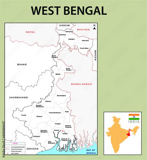 West Bengal Map West Bengal Districts Map With Name Labels White