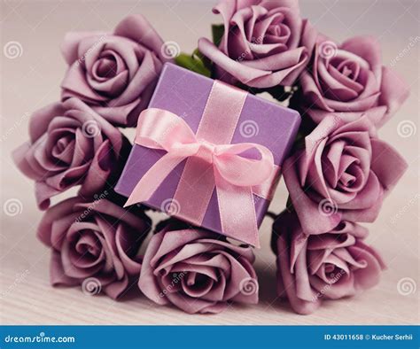 Purple Roses And T Box Stock Photo Image Of White 43011658