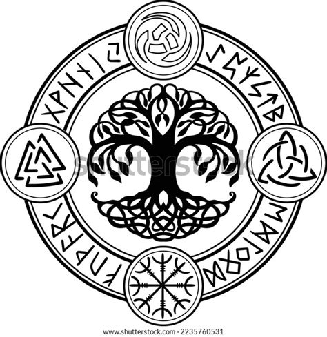 Yggdrasil Tree Life Vikings Symbol Odinwith Stock Vector Royalty Free