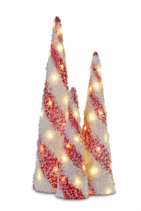 Snowy Christmas Trees With Lights Redwhite Set Of 360 100cm Swish