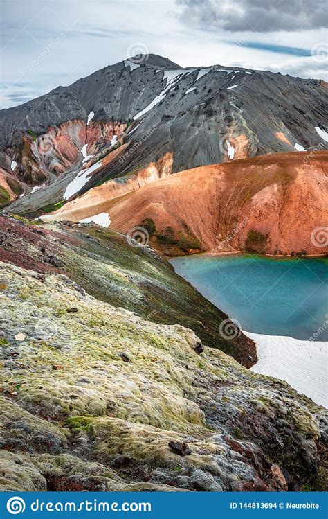 Beautiful Colorful Volcanic Mountains Landmannalaugar And Green Lagoon