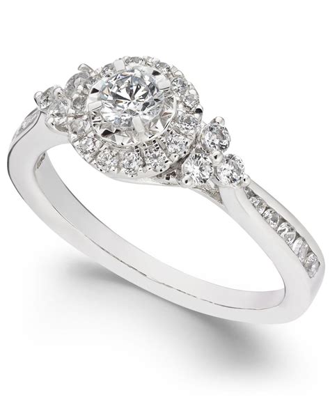 Macys Diamond Halo Engagement Ring 58 Ct Tw In 14k White Gold In