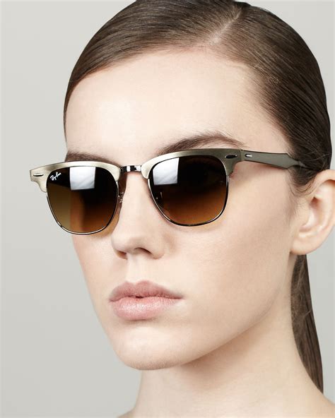 Lyst Ray Ban Metal Frame Clubmaster Sunglasses In Metallic