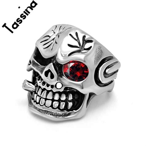 Aliexpress Com Buy Tassina Retro Exaggerated Personality Skull Head Red Eye Ring Monsters Ugly