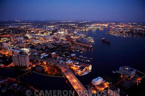 Aerialstock Downtown Norfolk Virginia At Night