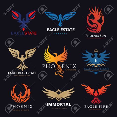 Eagle And Bird Logo Set Phoenix Logo Collection Royalty Free Cliparts
