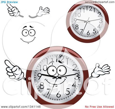 Clipart Of A Cartoon Face Hands And Wall Clocks Royalty Free Vector