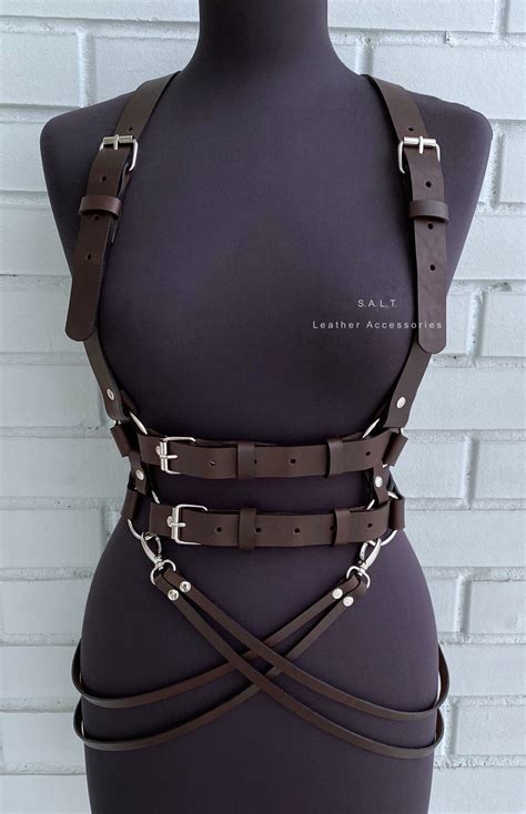 Harness With Double Belt Dark Brown Leather Harness Women Etsy