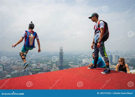 A Base Jumpers In Jumps Off From Kl Tower Editorial Photo Image Of