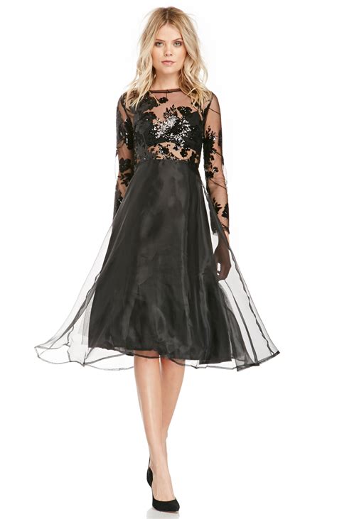 Glamorous Organza Floral Fit And Flare Midi Dress In Black Dailylook
