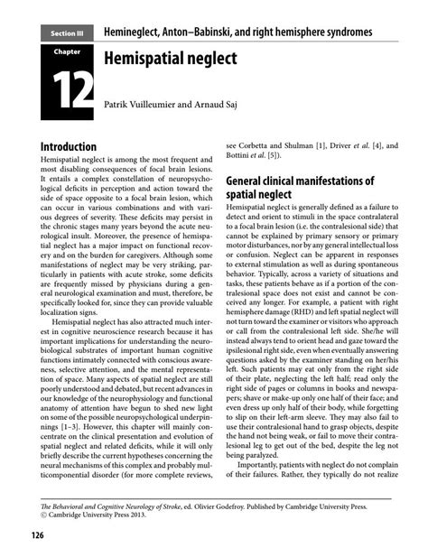 Hemispatial Neglect Chapter 12 The Behavioral And Cognitive