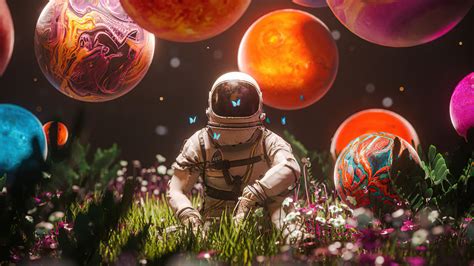 Astronaut With Planets And Flowers Wallpaper 4k Ultra Hd Id10667