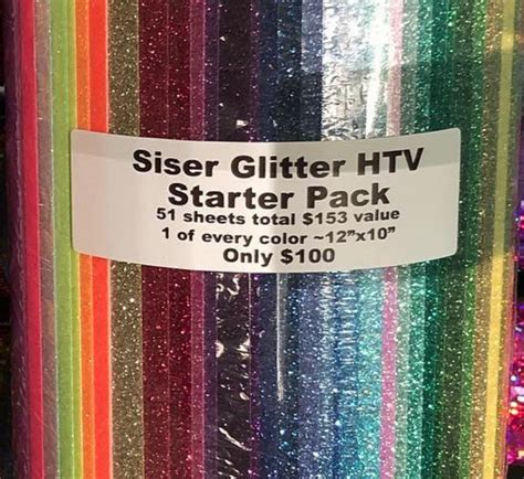 Ultimate Glitter Htv Starter Pack 53 Colors Siser Glitter Heat Tra