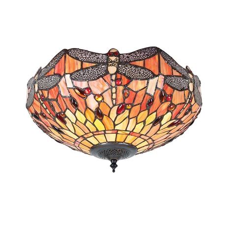 Each item is handcrafted by hundreds of individually cut stained glass pieces and drop from ceiling 10″ (26 cm). Interiors 1900 Dragonfly Tiffany Medium Flush Ceiling ...