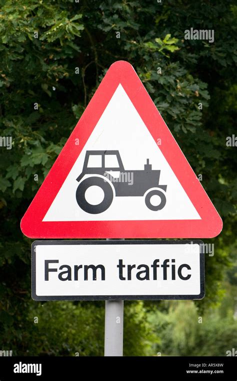 Caution Farm Traffic Road Sign Stock Photo Alamy