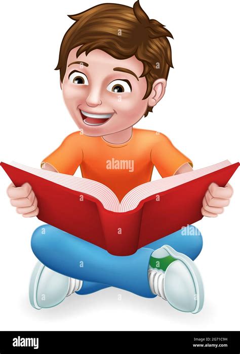 Boy Child Kid Cartoon Character Reading A Book Stock Vector Image And Art