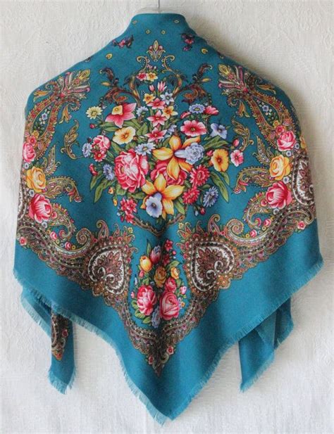 Traditional Russian Floral Shawl Wool Cowl Scarf Pavlovo Posad Shawl Traditional T From