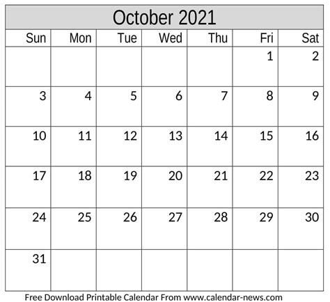 Edit October 2021 Ms Word Calendar Template Printable Images