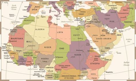 Highly Detailed Political Map Of Northern Africa And The Middle — Stock