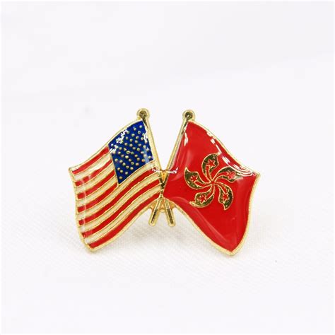 Usa And Hong Kong Double Flags Friendship National Flag Metal Lapel Pin