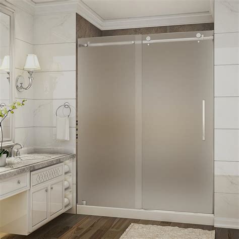 Aston Moselle 60 In X 32 In X 77 5 In Completely Frameless Sliding Shower Door With Frosted