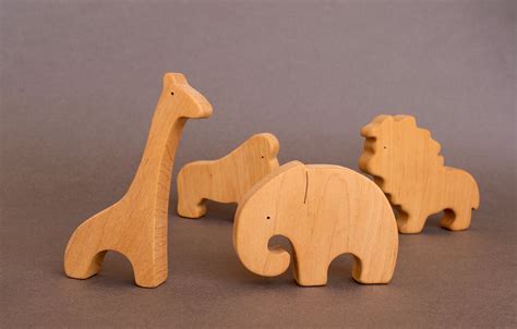 Wooden Set Of Zoo Animals Wooden Toys Organic Toys For Baby Etsy