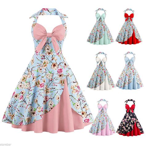 S Womens Vintage Rockabilly Pinup Hepburn Halter Swing Evening Party Dress China Dresses And