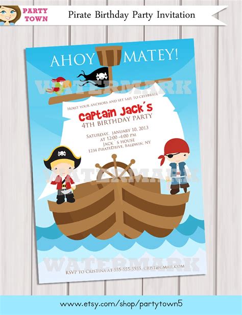Pirates Birthday Party Invitation Personalized Printable Etsy