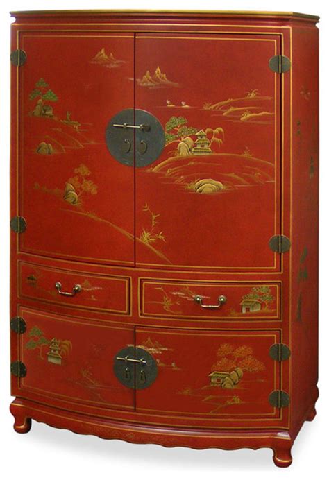 Chinoiserie Scenery Design Tv Armoire Asian Storage Cabinets By