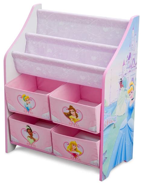 Children Pink Blue Disney Princess Book And Toy Multi Bin Storage