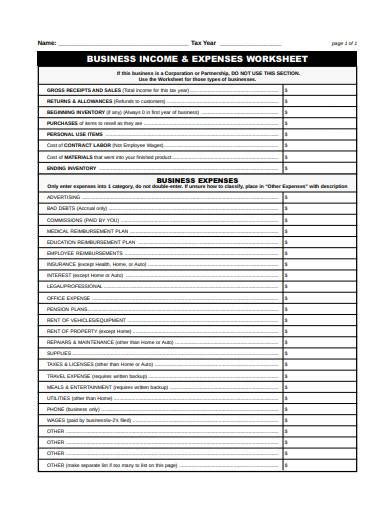 Free Business Income And Expense Worksheet Clubfer