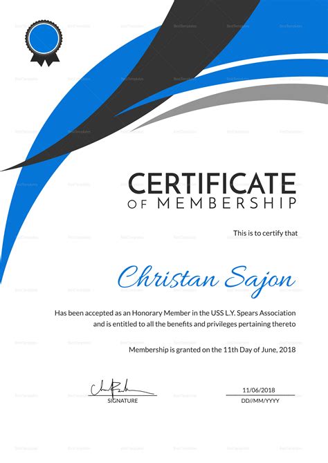 Certificate Of Honorary Achievement Design Template In Psd Word