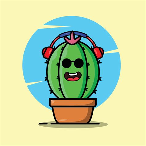Set Vector Cartoon Illustrations Of Green Cactus With Emotions Funny