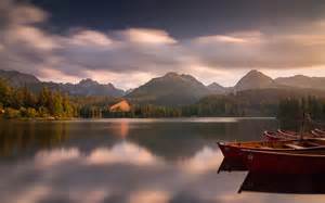 Nature Landscape Mountain Sunset Lake Forest Boat Calm Clouds Slovakia Hotels