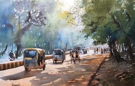Streets Of India Watercolor On Paper 14x21 Inches Watercolor Scenery