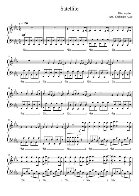 Rise Against Satellite Sheet Music For Piano Solo